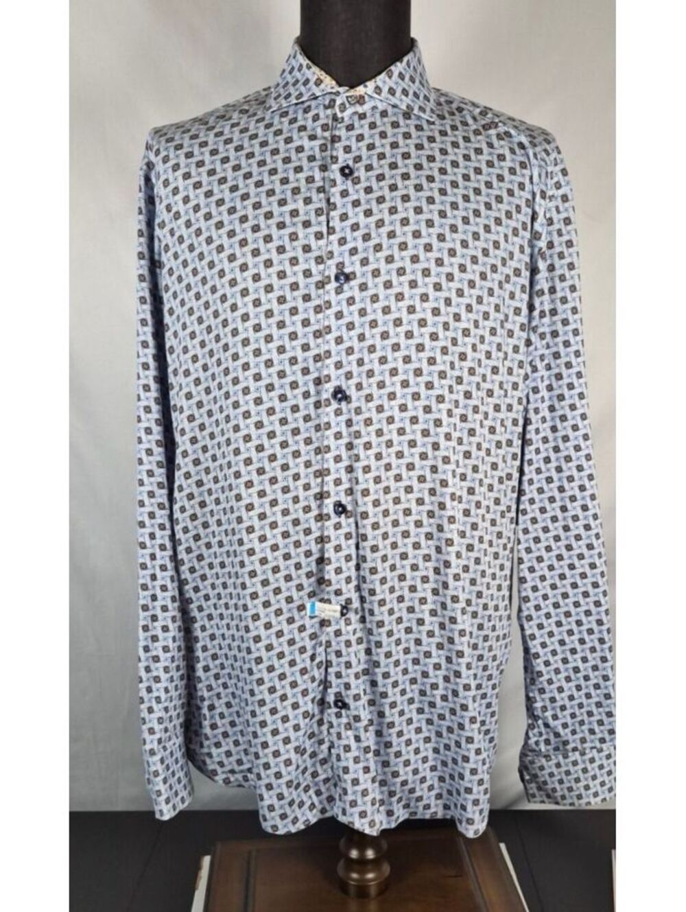 7 Downie St Couture Geometric Print Long Sleeve Men’s Shirt Size 7